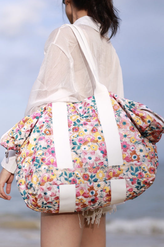 EMBROIDERED WEEKENDER SATCHEL BAG SANDY MOMO NEW YORK