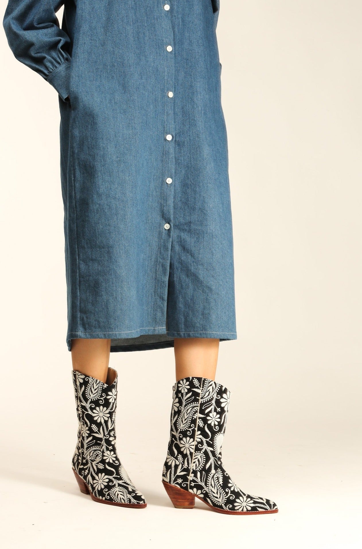 EMBROIDERED WESTERN BOOTS ELLEN - sustainably made MOMO NEW YORK sustainable clothing, boots slow fashion