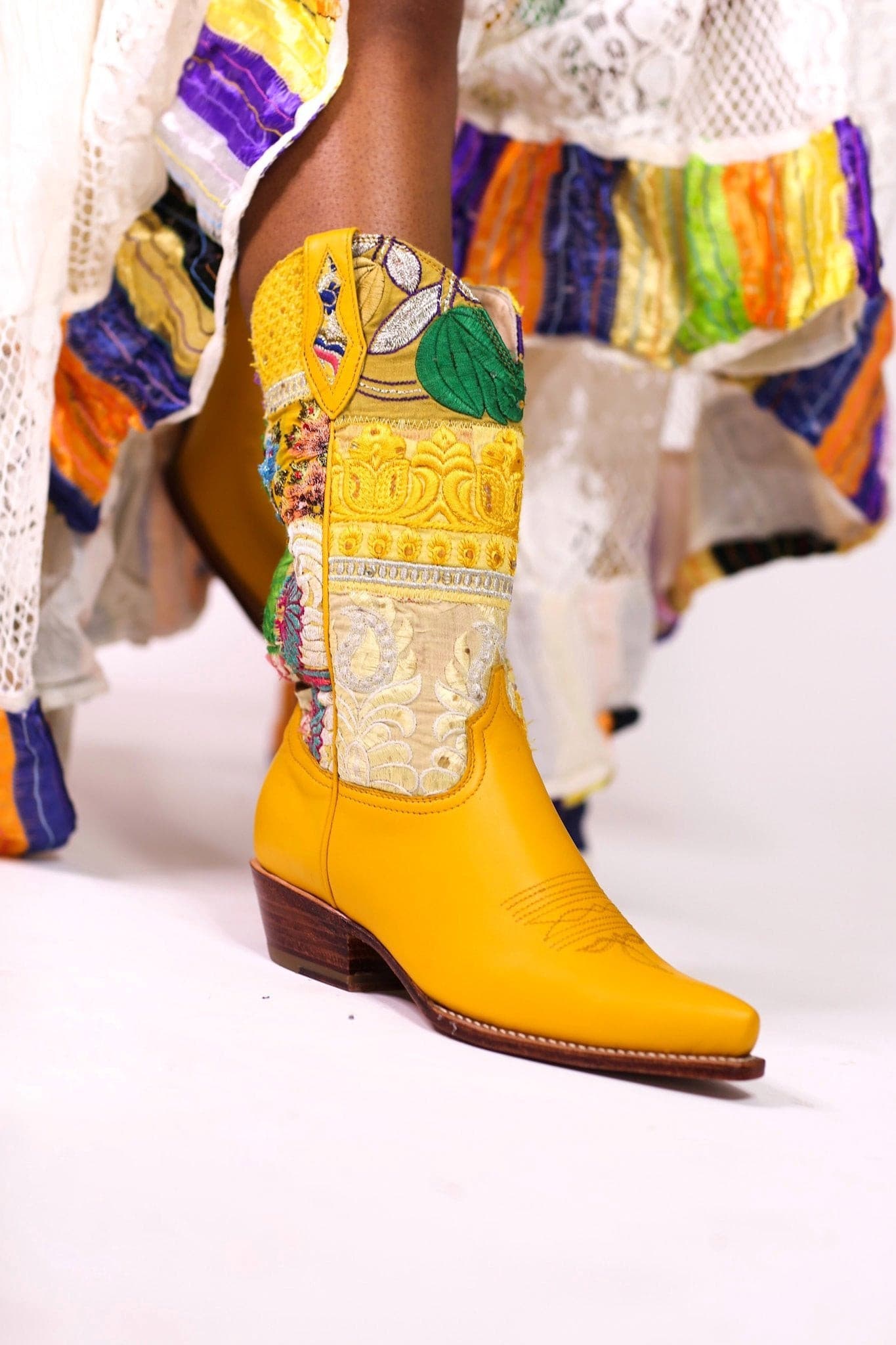 EMBROIDERED WESTERN BOOTS MARLA YELLOW - sustainably made MOMO NEW YORK sustainable clothing, boots slow fashion