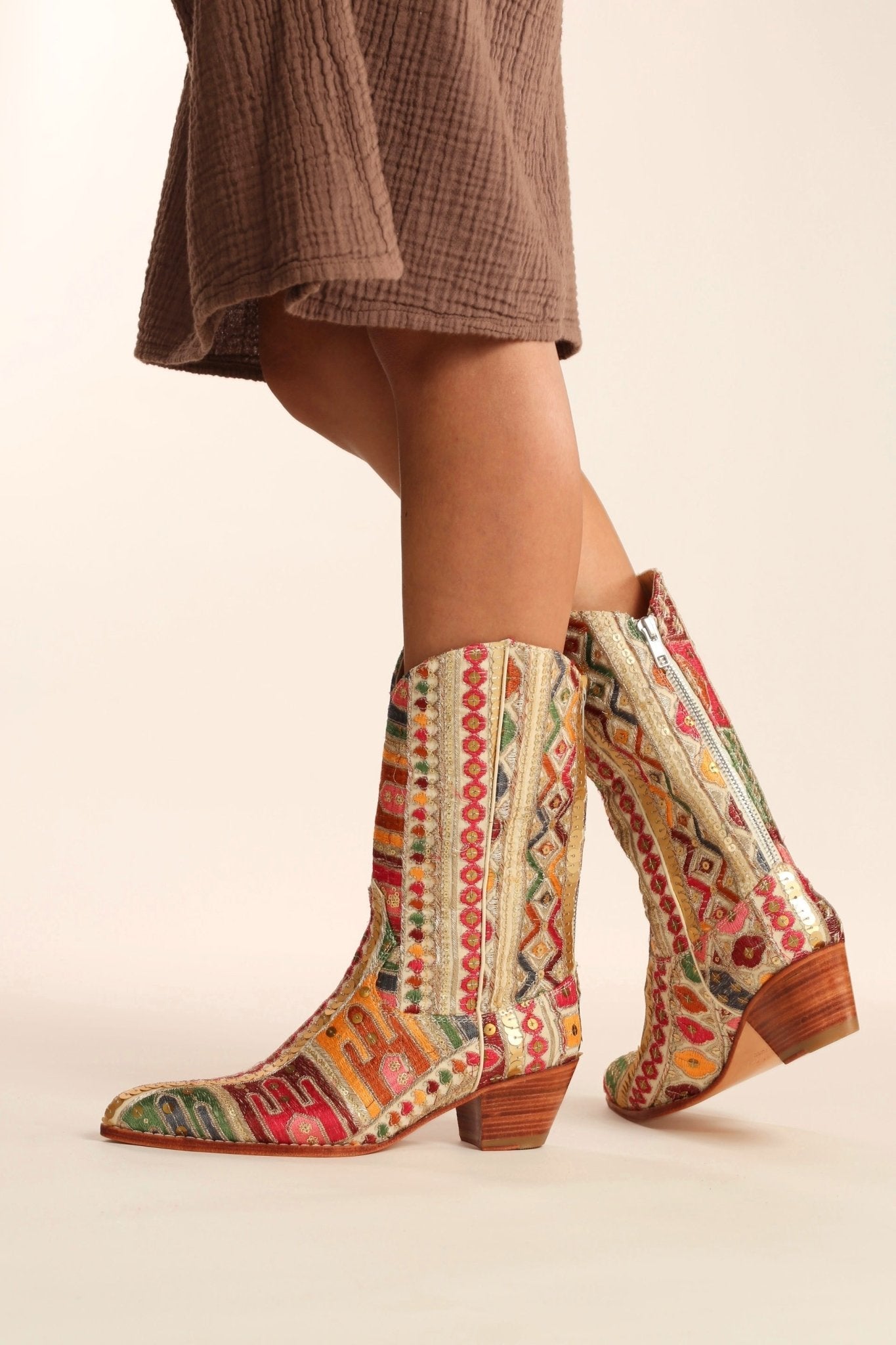 EMBROIDERED WESTERN BOOTS SILK LAFATA - sustainably made MOMO NEW YORK sustainable clothing, boots slow fashion