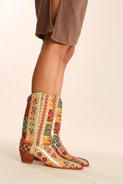 EMBROIDERED WESTERN BOOTS SILK LAFATA - sustainably made MOMO NEW YORK sustainable clothing, boots slow fashion