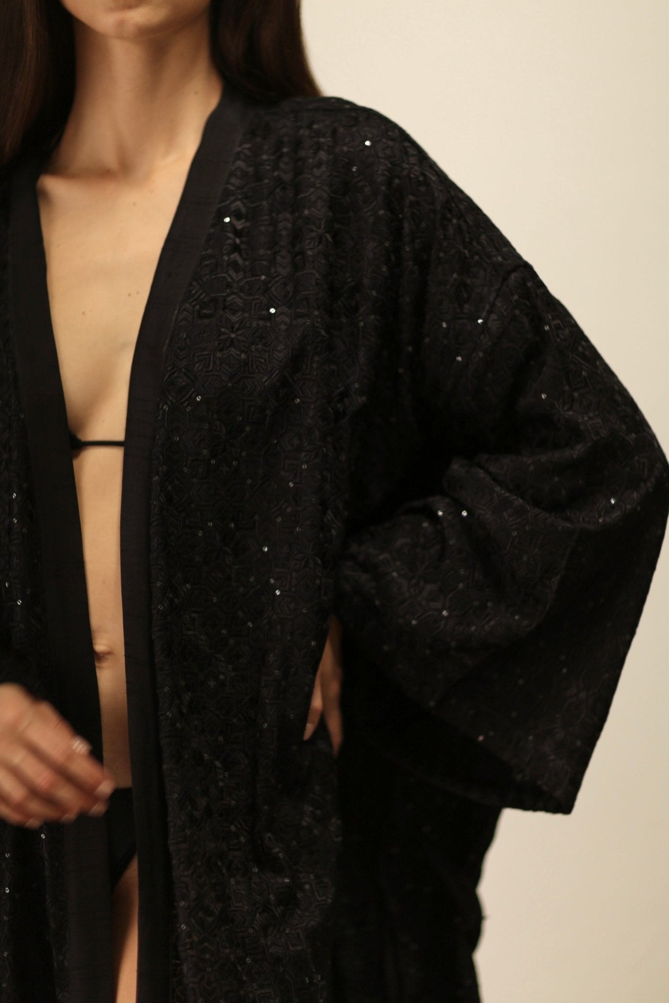 EREBUS BLACK SILK KIMONO - sustainably made MOMO NEW YORK sustainable clothing, kimono slow fashion