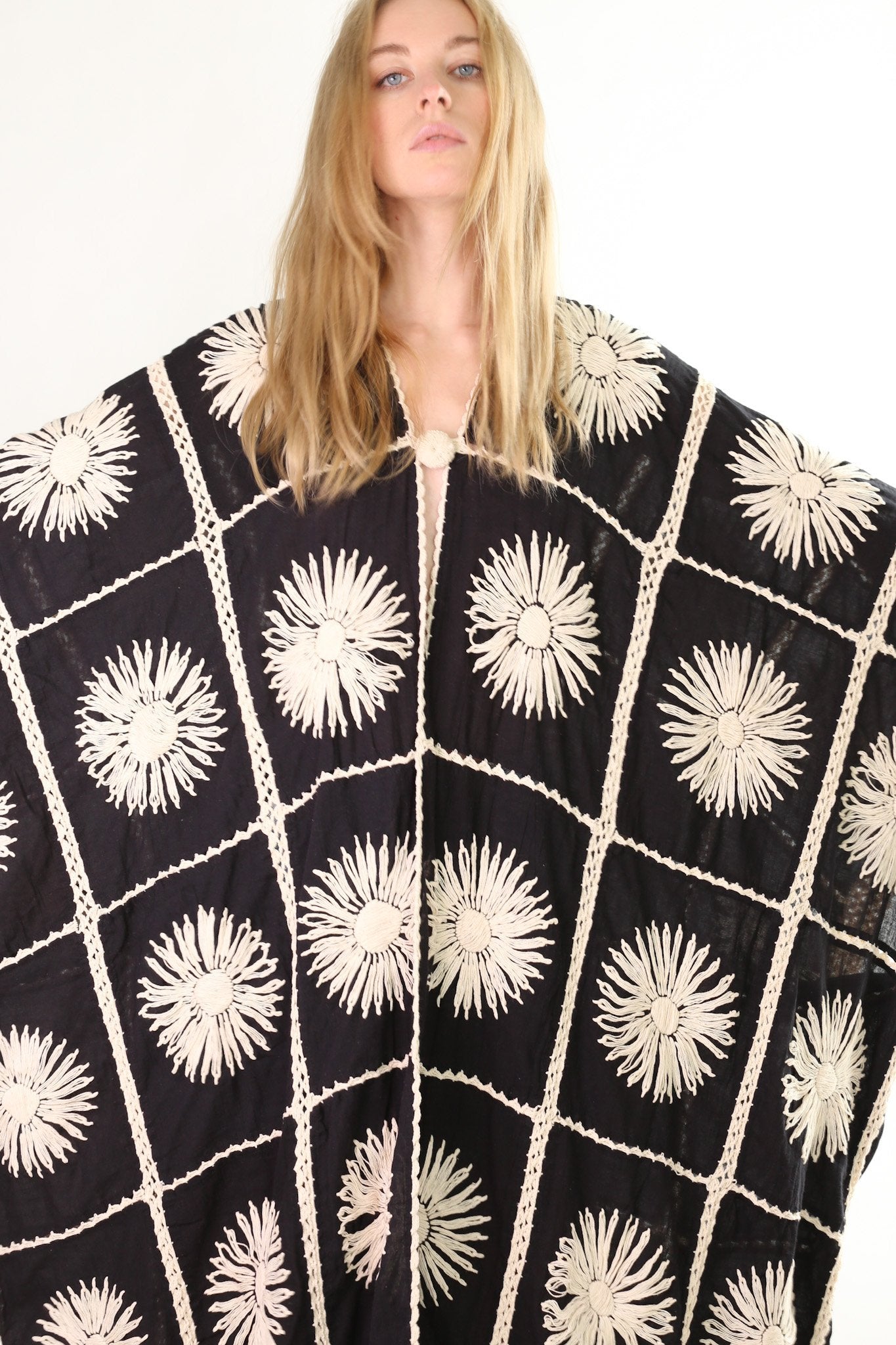 FLORA CROCHET KIMONO DUSTER BLACK MOMO NEW YORK