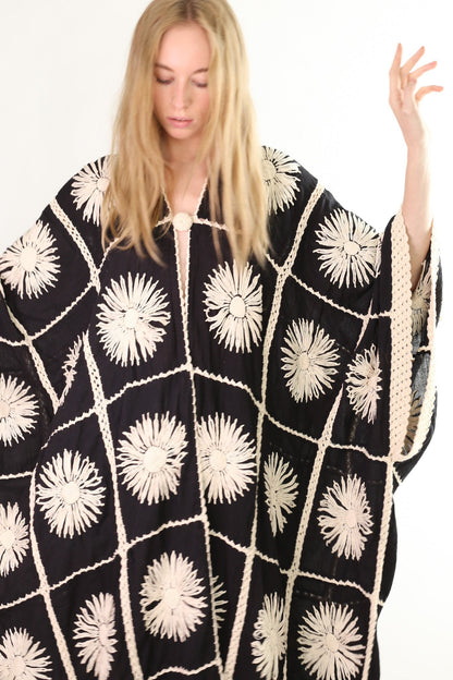 FLORA CROCHET KIMONO DUSTER BLACK MOMO NEW YORK