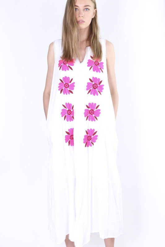 FLOWER EMBROIDERED SUMMER SLEEVELESS DRESS PIMPI MOMO NEW YORK