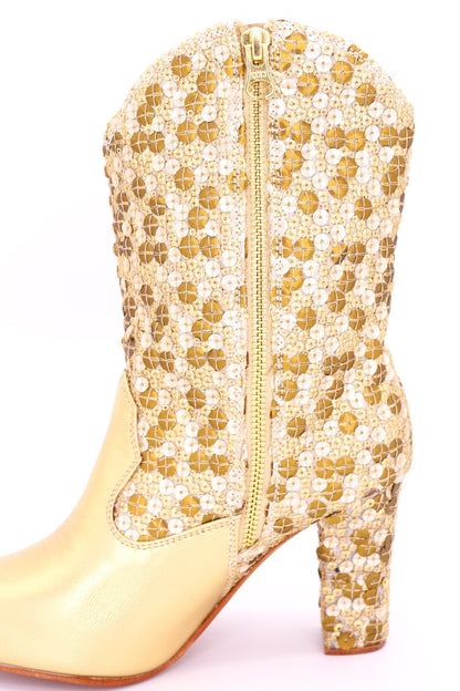 GOLD SEQUIN HEEL BOOTS ADRIENNE - MOMO NEW YORK