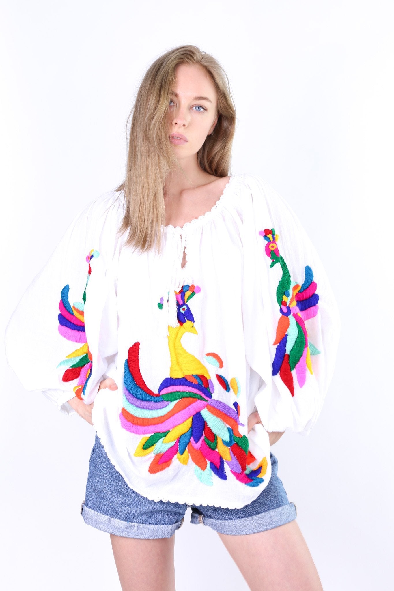 HAND EMBROIDERED PEACOCK TOP ROSALIE MOMO NEW YORK