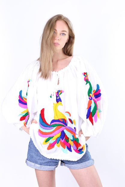 HAND EMBROIDERED PEACOCK TOP ROSALIE MOMO NEW YORK