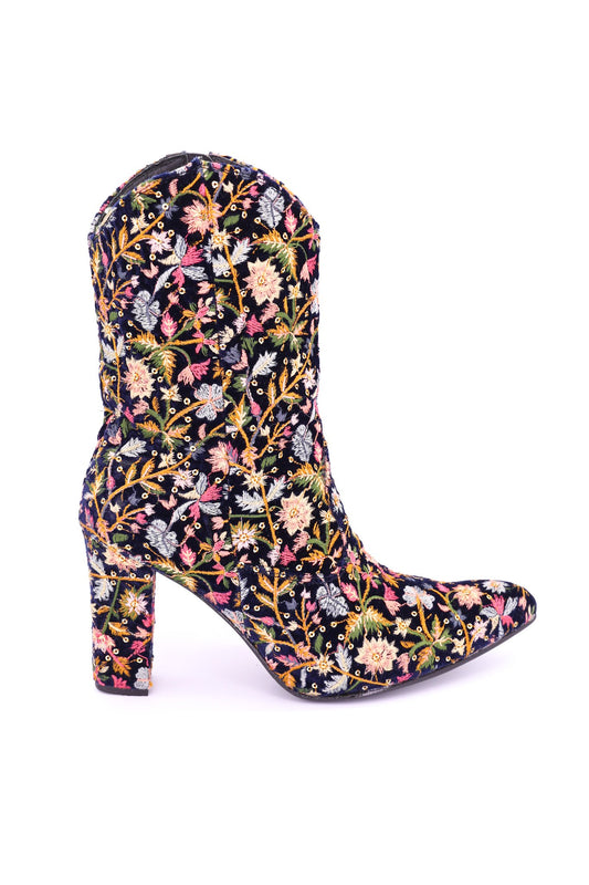 HEEL BOOTS MONIKO EMBROIDERED VELVET MOMO NEW YORK