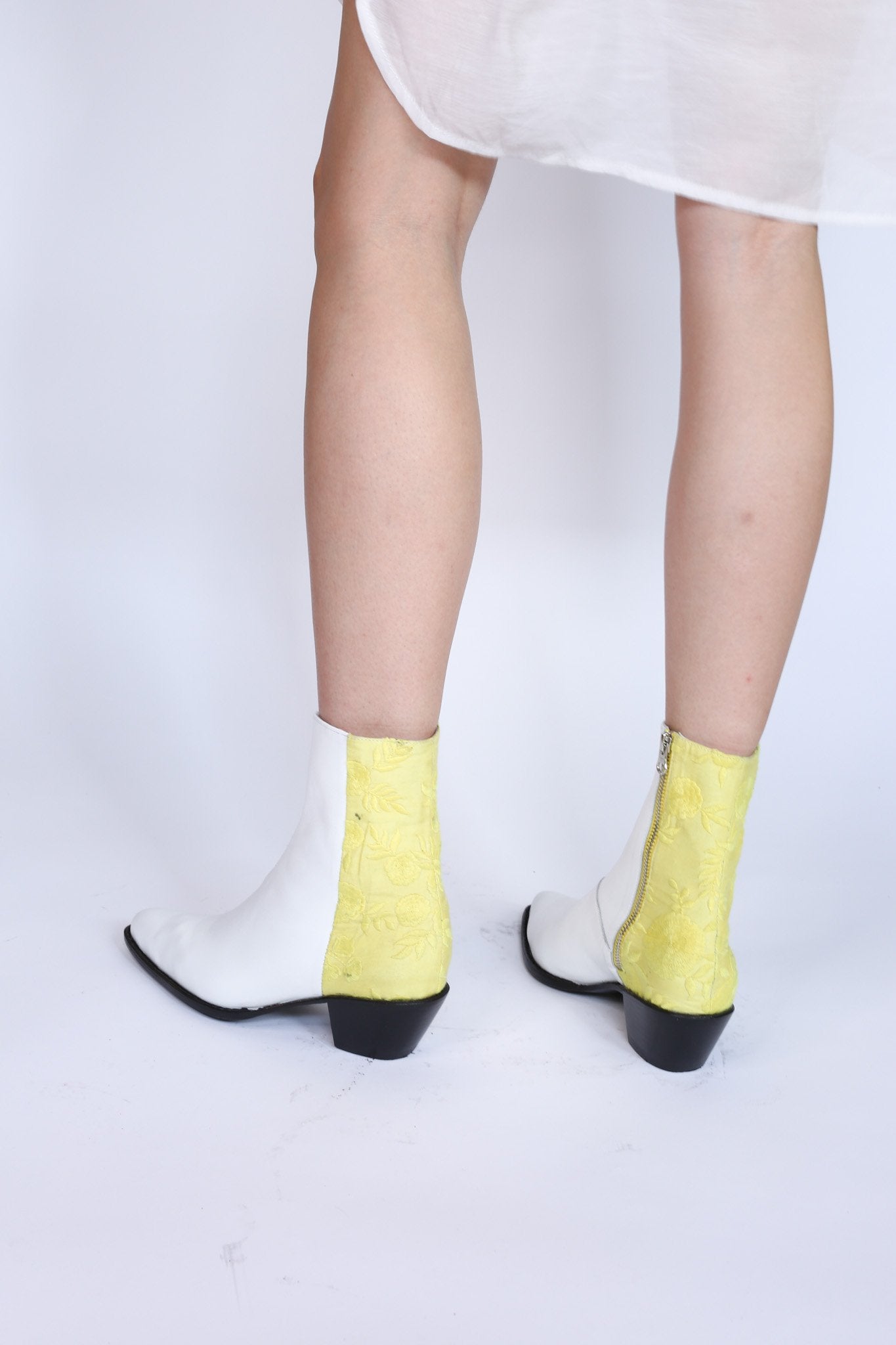 MOMO NEW YORK White Leather / Fabric Ankle Boot Revolve Agnetha
