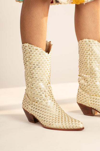 SEQUIN EMBROIDERED BOOTS PATCHOULI