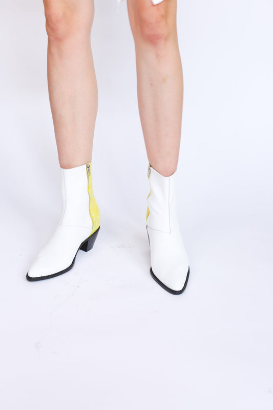 MOMONEWYORK MOMO New York White Leather / Fabric Ankle Boot Agnetha