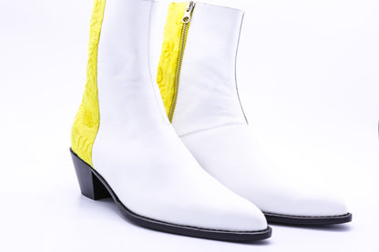 White Leather / Fabric Ankle Boot Agnetha