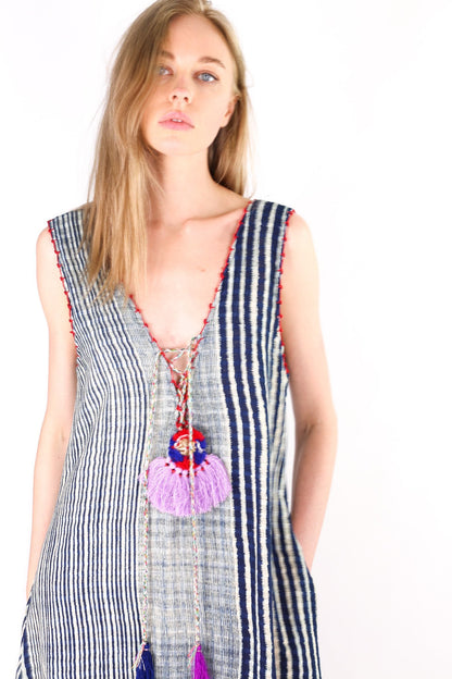 INDIGO TRIBAL FABRIC DRESS HELENA MOMO NEW YORK
