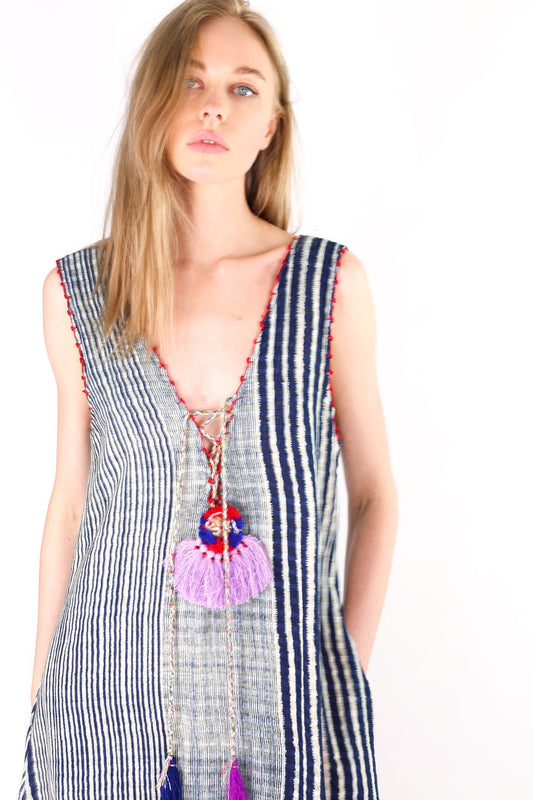 INDIGO TRIBAL FABRIC DRESS HELENA MOMO NEW YORK