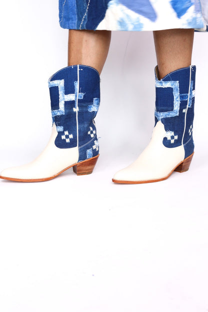 INDIGO WESTERN BOOTS RAMIA - sustainably made MOMO NEW YORK sustainable clothing, boots slow fashion