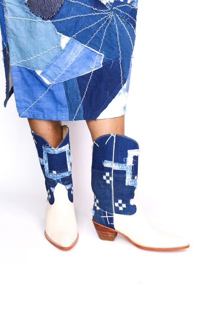 INDIGO WESTERN BOOTS RAMIA - sustainably made MOMO NEW YORK sustainable clothing, boots slow fashion