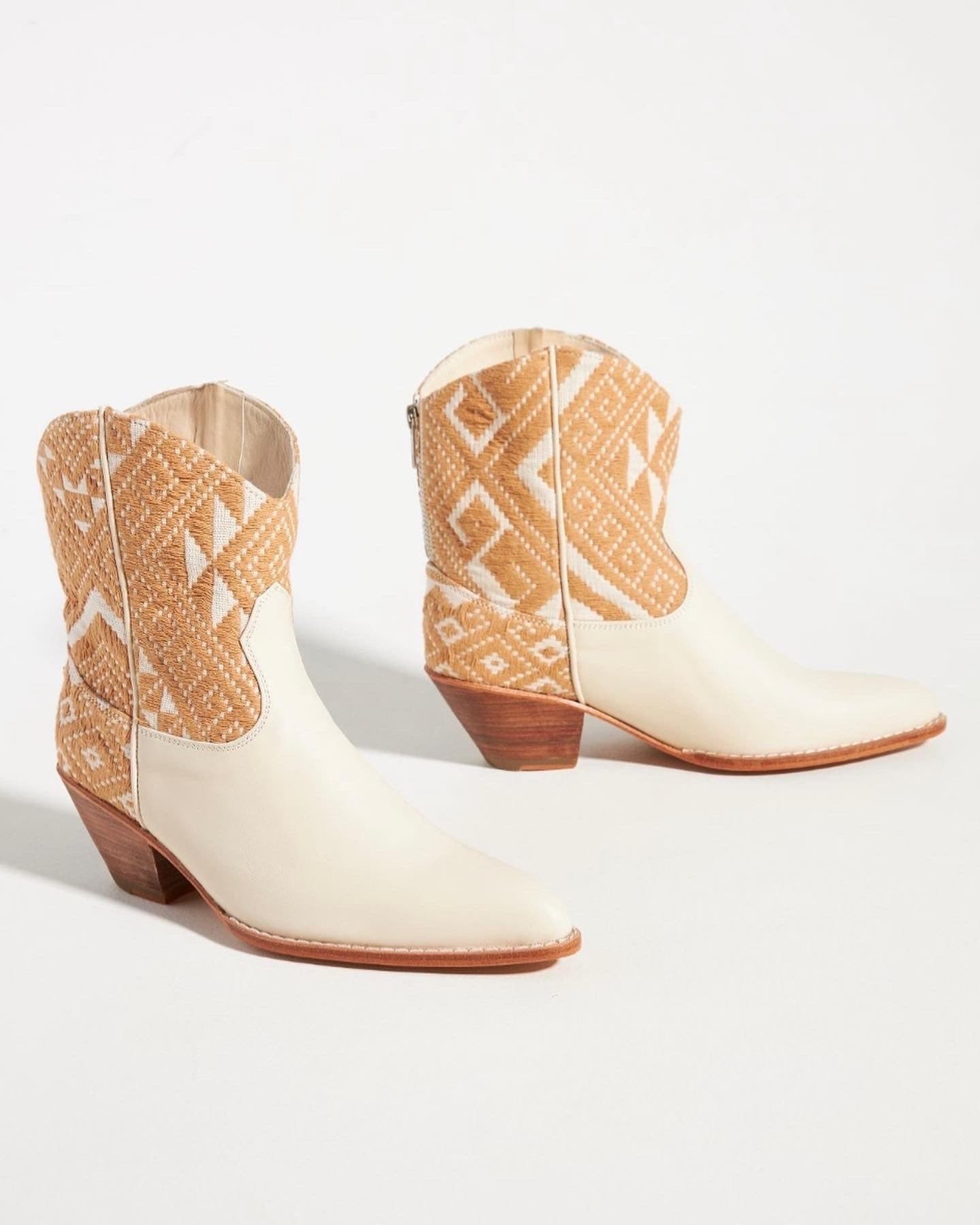 IVORY HAND WOVEN WESTERN BOOTS X ANTHROPOLOGIE - sustainably made MOMO NEW YORK sustainable clothing, boots slow fashion