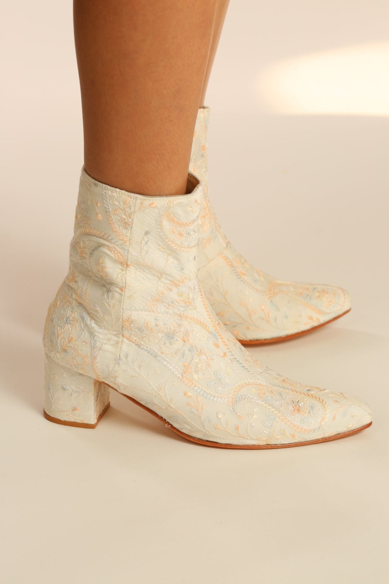 IVORY SILK EMBROIDERED WEDDING BOOTS GOLDEN - sustainably made MOMO NEW YORK sustainable clothing, boots slow fashion