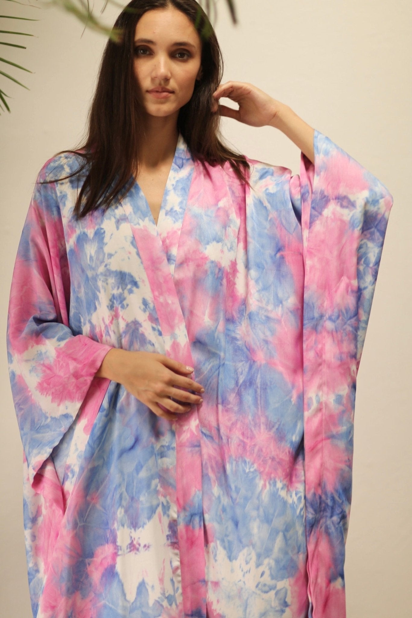 LITTLE TWIN PINK / BLUE TIE DYE KIMONO - sustainably made MOMO NEW YORK sustainable clothing, kimono slow fashion