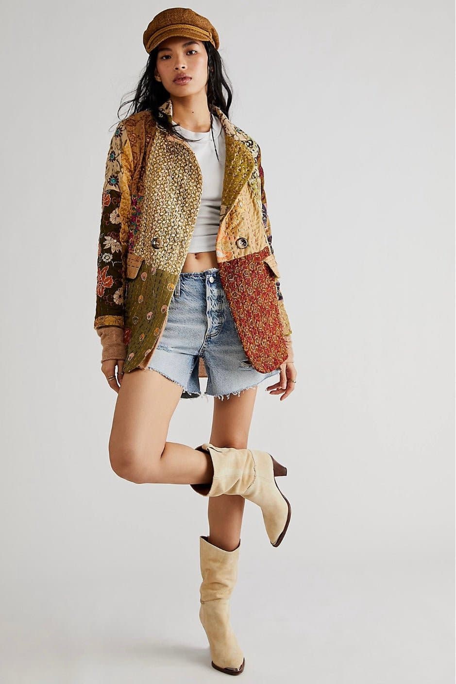 PENNY JACKET EMBROIDERED PATCHWORK X FREE PEOPLE - sustainably made MOMO NEW YORK sustainable clothing, fall22 slow fashion