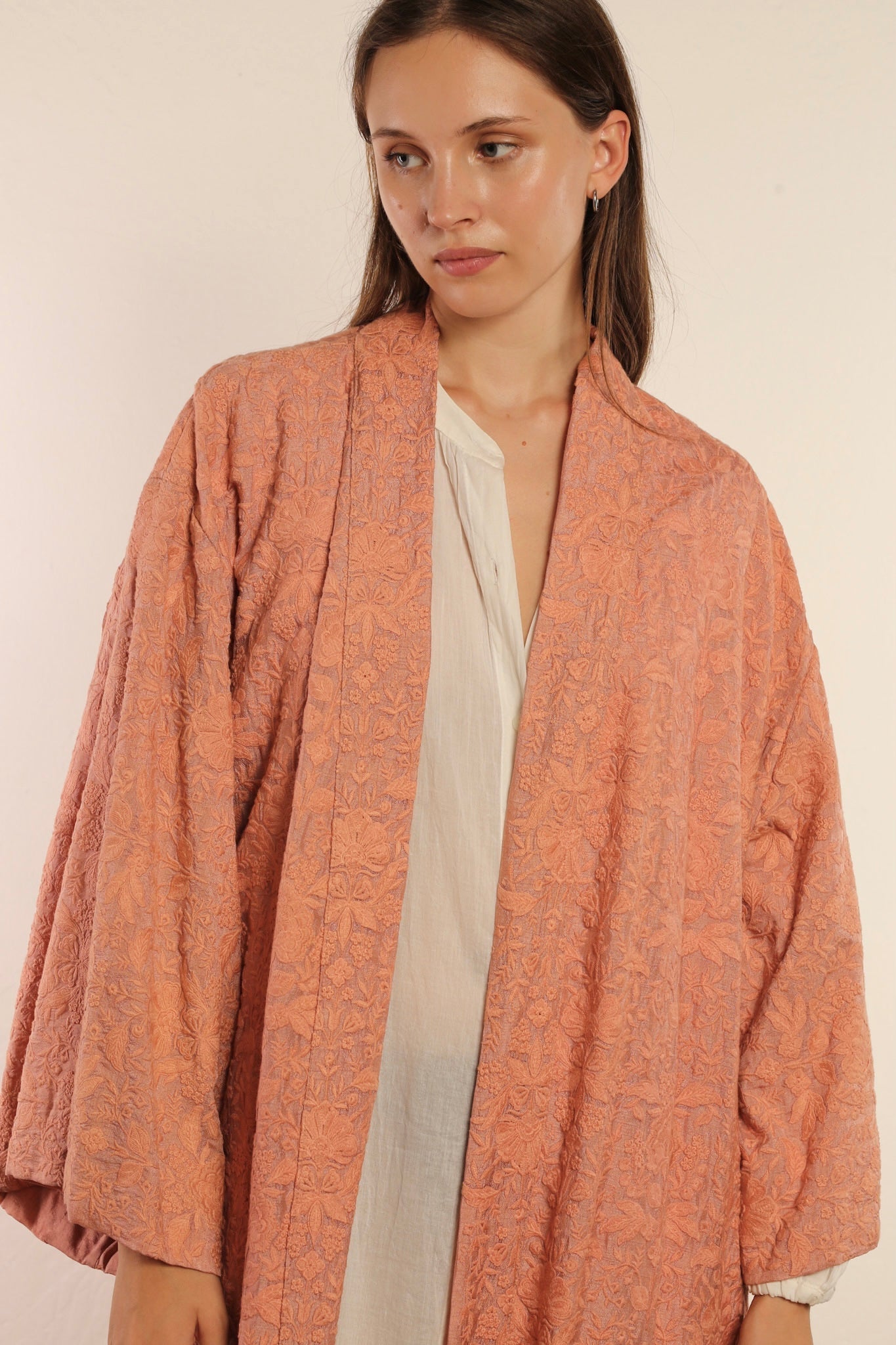 PINK TUSSER SILK KIMONO LENA - sustainably made MOMO NEW YORK sustainable clothing, kimono slow fashion