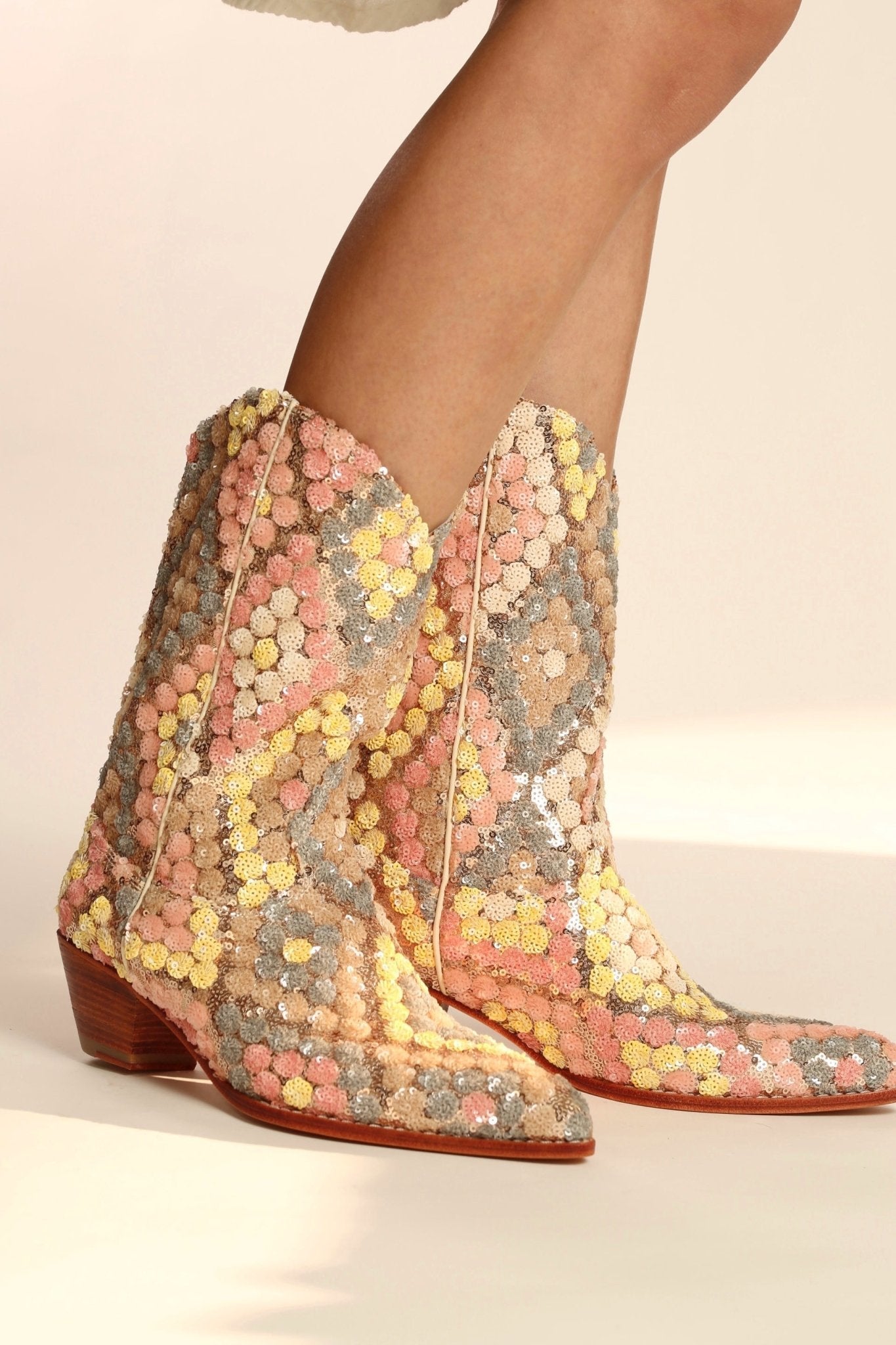 SEQUIN EMBROIDERED SILK WESTERN BOOTS NAHOME - sustainably made MOMO NEW YORK sustainable clothing, boots slow fashion