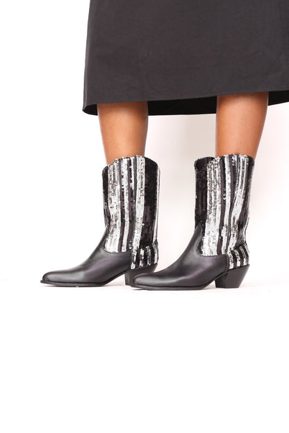 SEQUIN LEATHER BOOTS SUNITE - sustainably made MOMO NEW YORK sustainable clothing, boots slow fashion