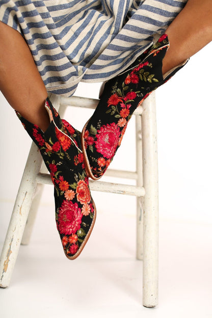SHORT WESTERN BOOTS EMBROIDERED LEILA - sustainably made MOMO NEW YORK sustainable clothing, boots slow fashion