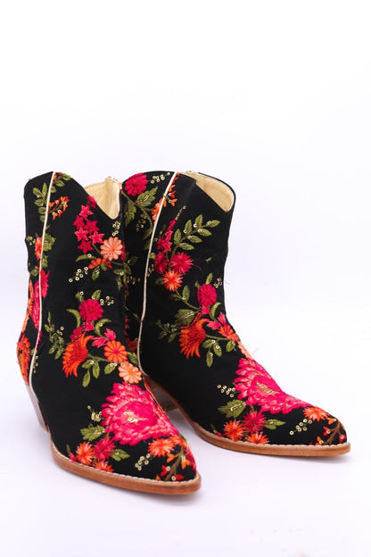 SHORT WESTERN BOOTS EMBROIDERED LEILA - sustainably made MOMO NEW YORK sustainable clothing, boots slow fashion