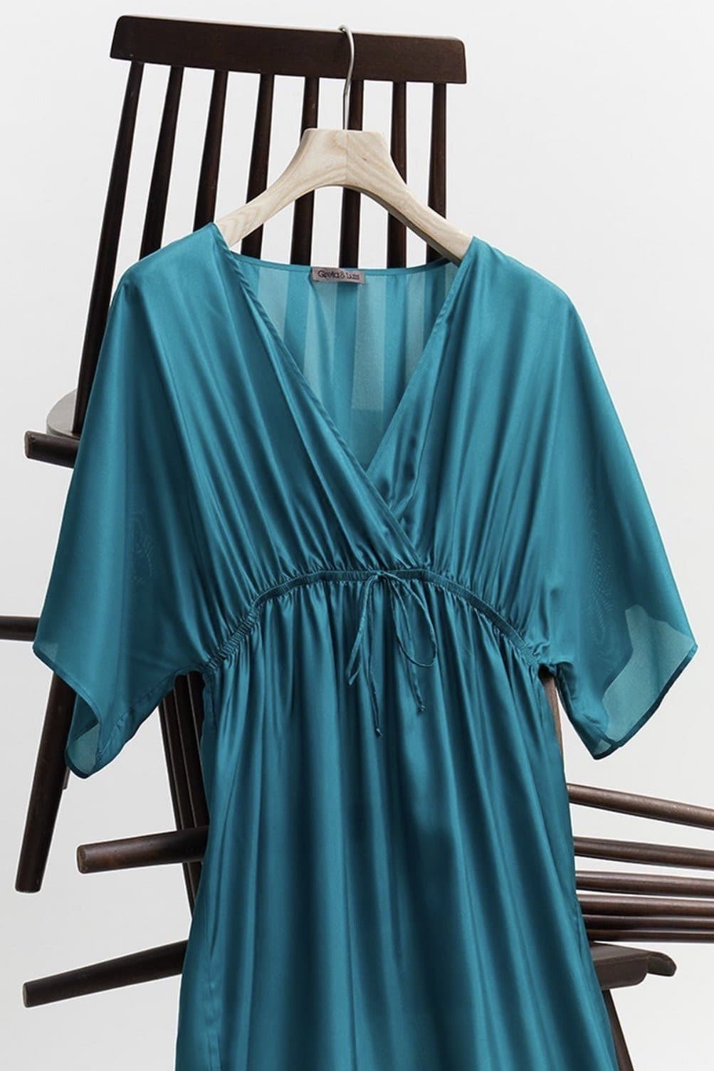 SOLID COLOR SILK KAFTAN DRESS MULANDA - sustainably made MOMO NEW YORK sustainable clothing, kaftan slow fashion