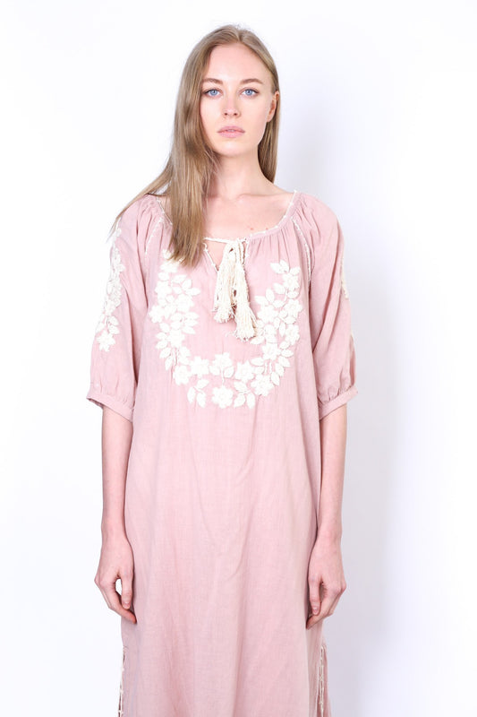 STAYCATION EMBROIDERED HALF SLEEVE KAFTAN DRESS ELLA - MOMO NEW YORK