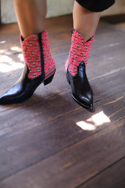 TRIBAL EMBROIDERED POINTED ANKLE BOOTS NALIA - sustainably made MOMO NEW YORK sustainable clothing, boots slow fashion