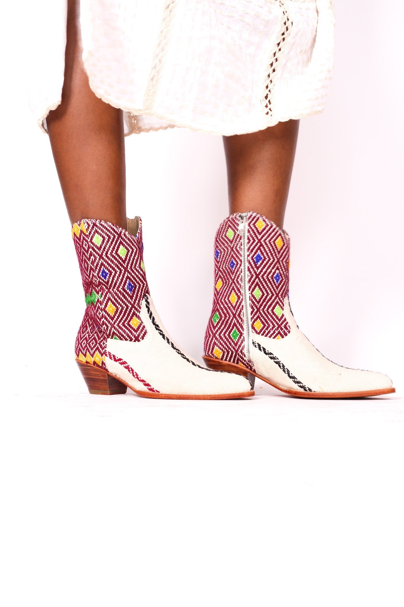 TRIBAL HMONG FABRIC BOOTS X ANTHROPOLOGIE - sustainably made MOMO NEW YORK sustainable clothing, boots slow fashion