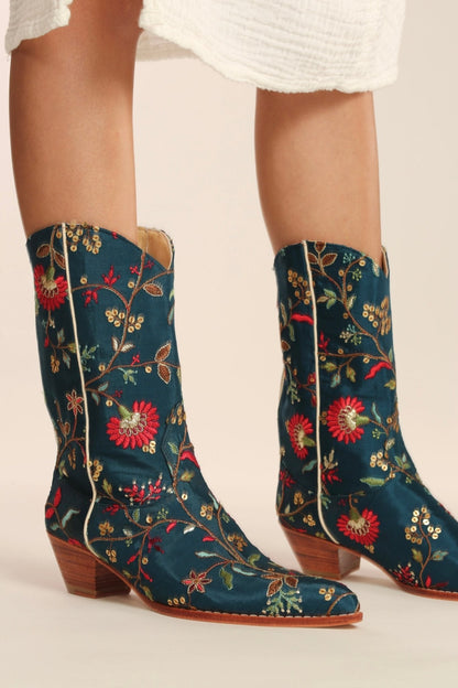 TURQUOISE WESTERN BOOTS OLIVIA - sustainably made MOMO NEW YORK sustainable clothing, boots slow fashion
