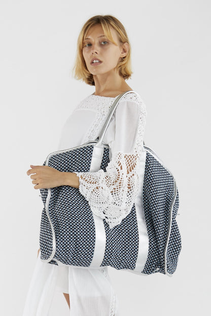 Weekender Bag Manisa Blue Organic Cotton MOMONEWYORK