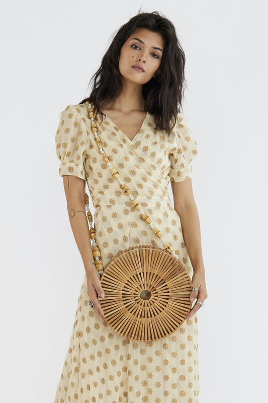 WOODEN ROUND SHOULDER BAG KARINA MOMO NEW YORK