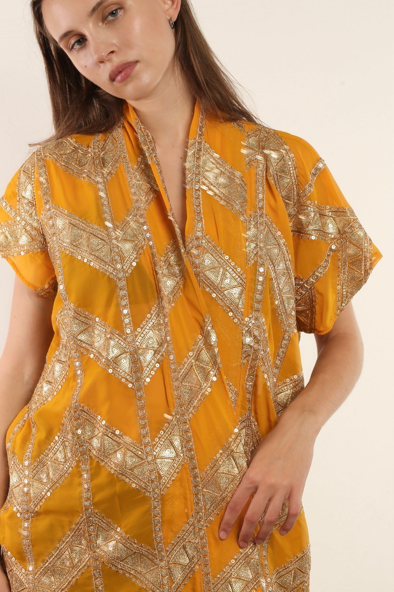 YELLOW GOLDEN SILK KIMONO UTE - sustainably made MOMO NEW YORK sustainable clothing, kimono slow fashion